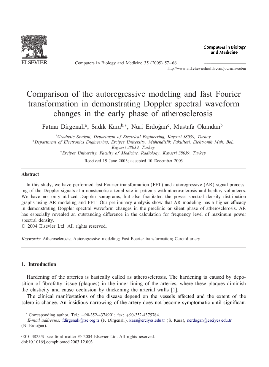 Comparison of the autoregressive modeling and fast Fourier transformation in demonstrating Doppler spectral waveform changes in the early phase of atherosclerosis