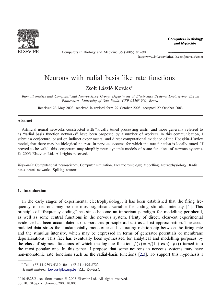 Neurons with radial basis like rate functions