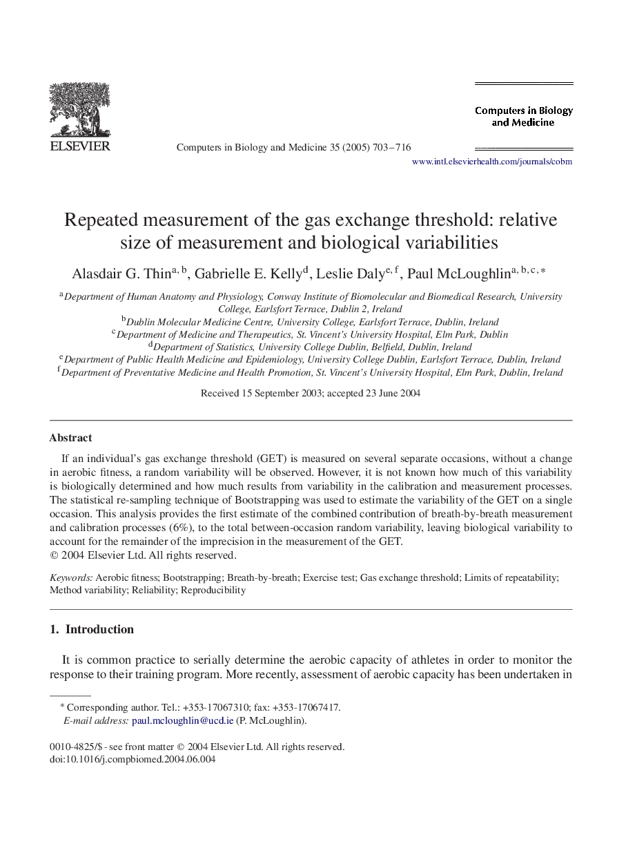 Repeated measurement of the gas exchange threshold: relative size of measurement and biological variabilities