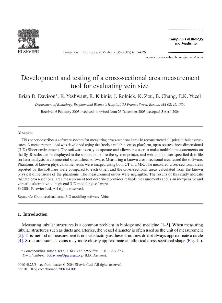 Development and testing of a cross-sectional area measurement tool for evaluating vein size