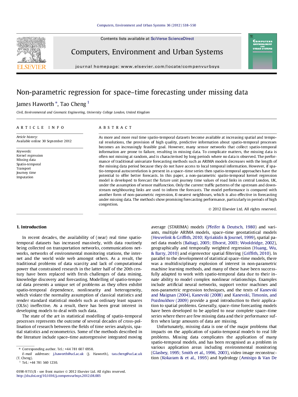 Non-parametric regression for space-time forecasting under missing data