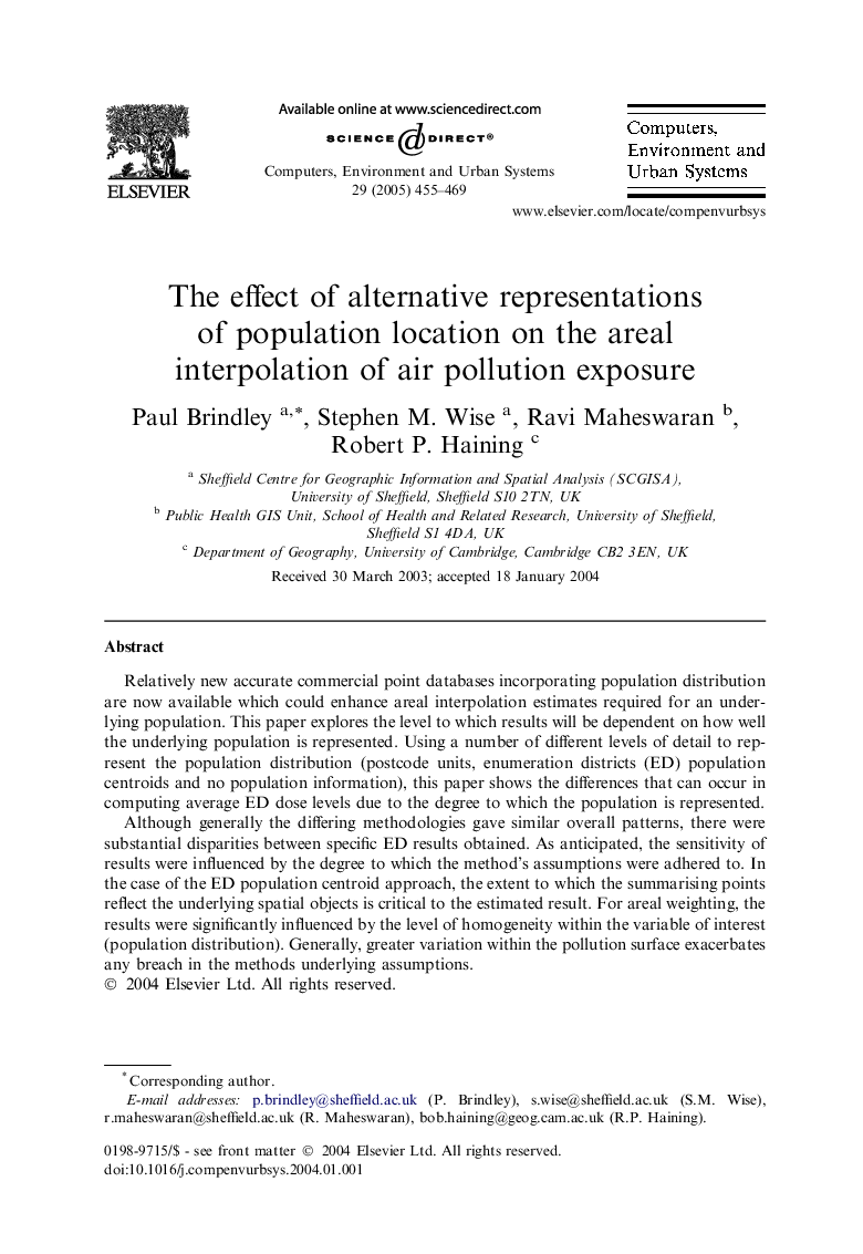 The effect of alternative representations of population location on the areal interpolation of air pollution exposure