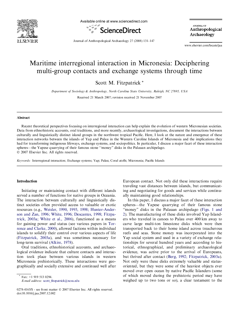 Maritime interregional interaction in Micronesia: Deciphering multi-group contacts and exchange systems through time