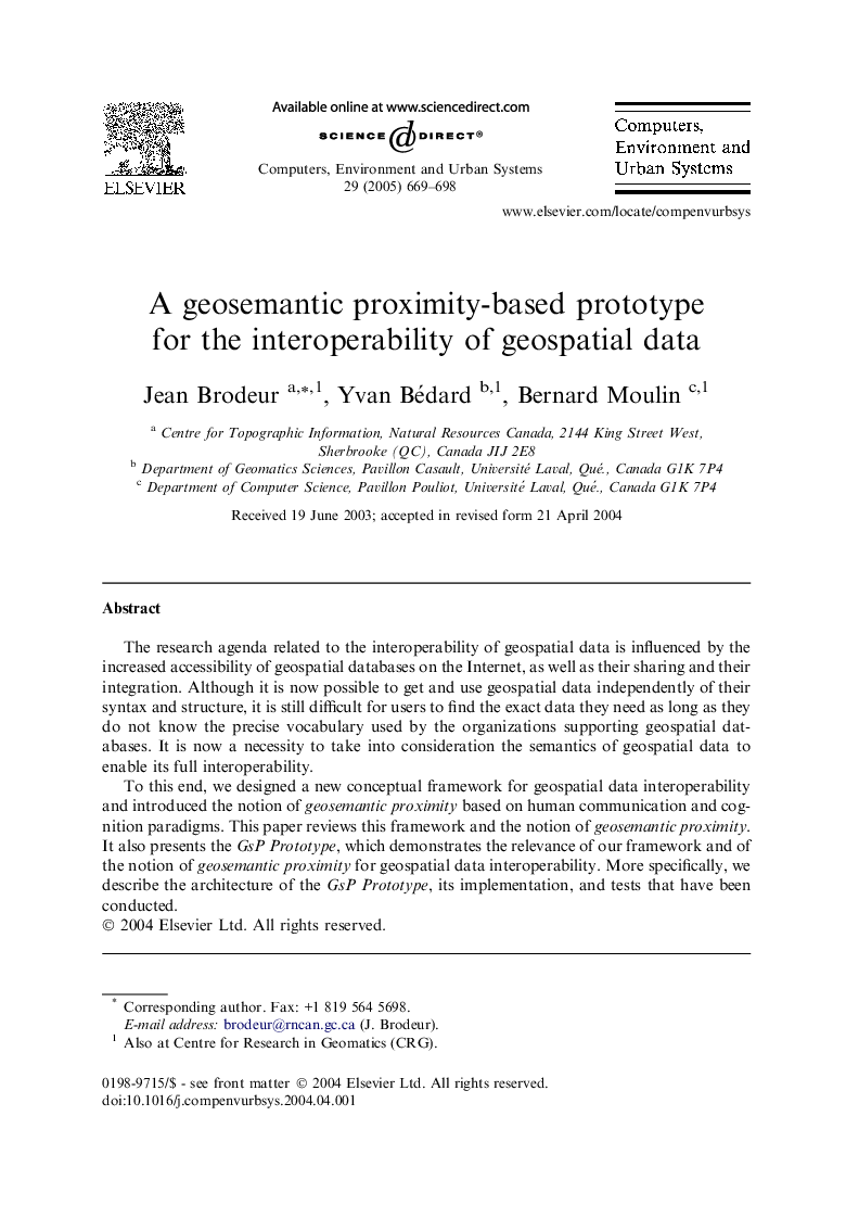 A geosemantic proximity-based prototype for the interoperability of geospatial data