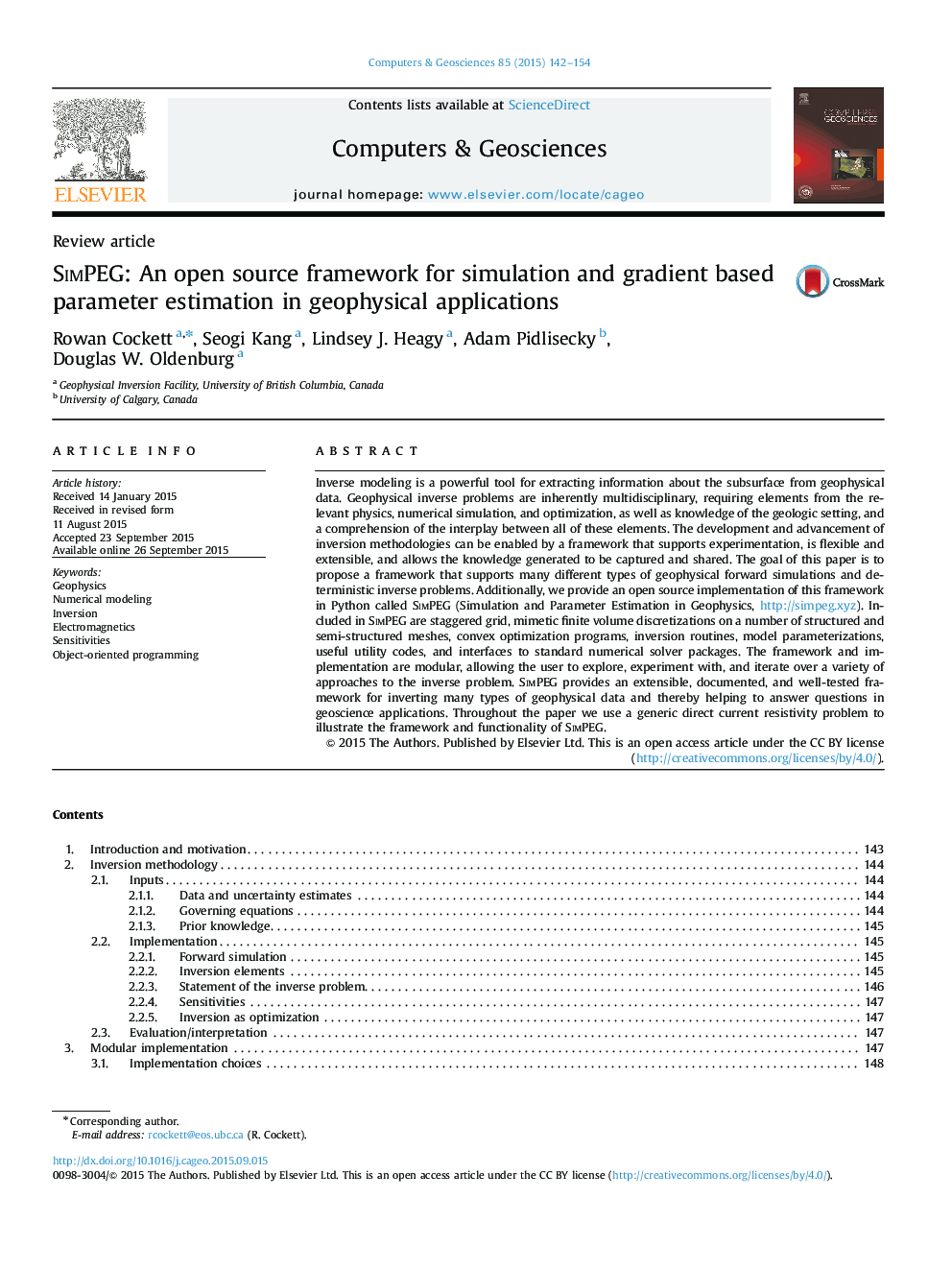 SimPEG: An open source framework for simulation and gradient based parameter estimation in geophysical applications