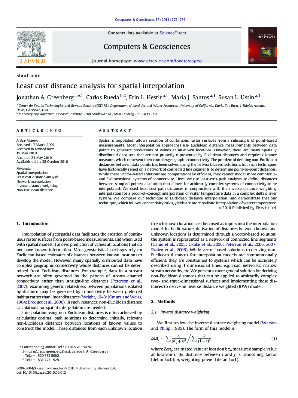 Least cost distance analysis for spatial interpolation