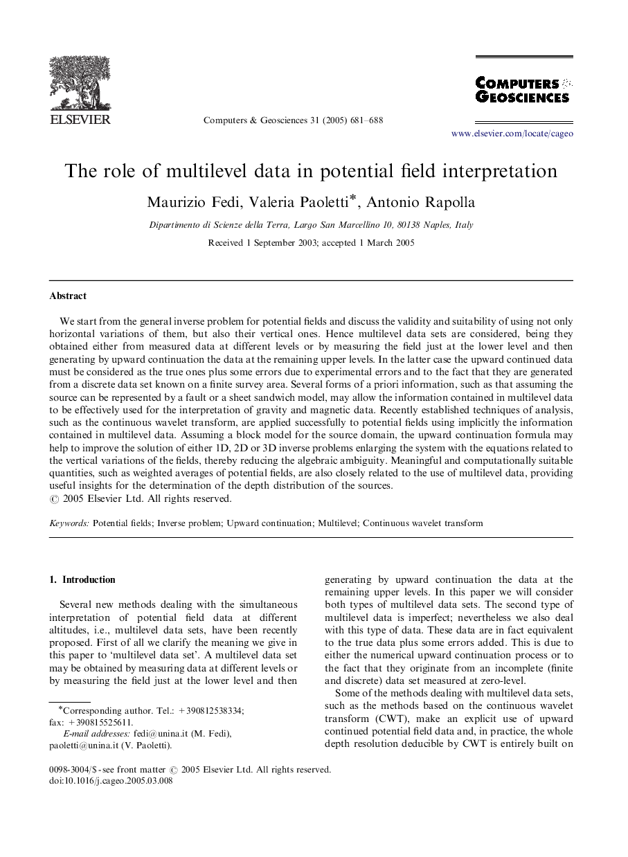 The role of multilevel data in potential field interpretation