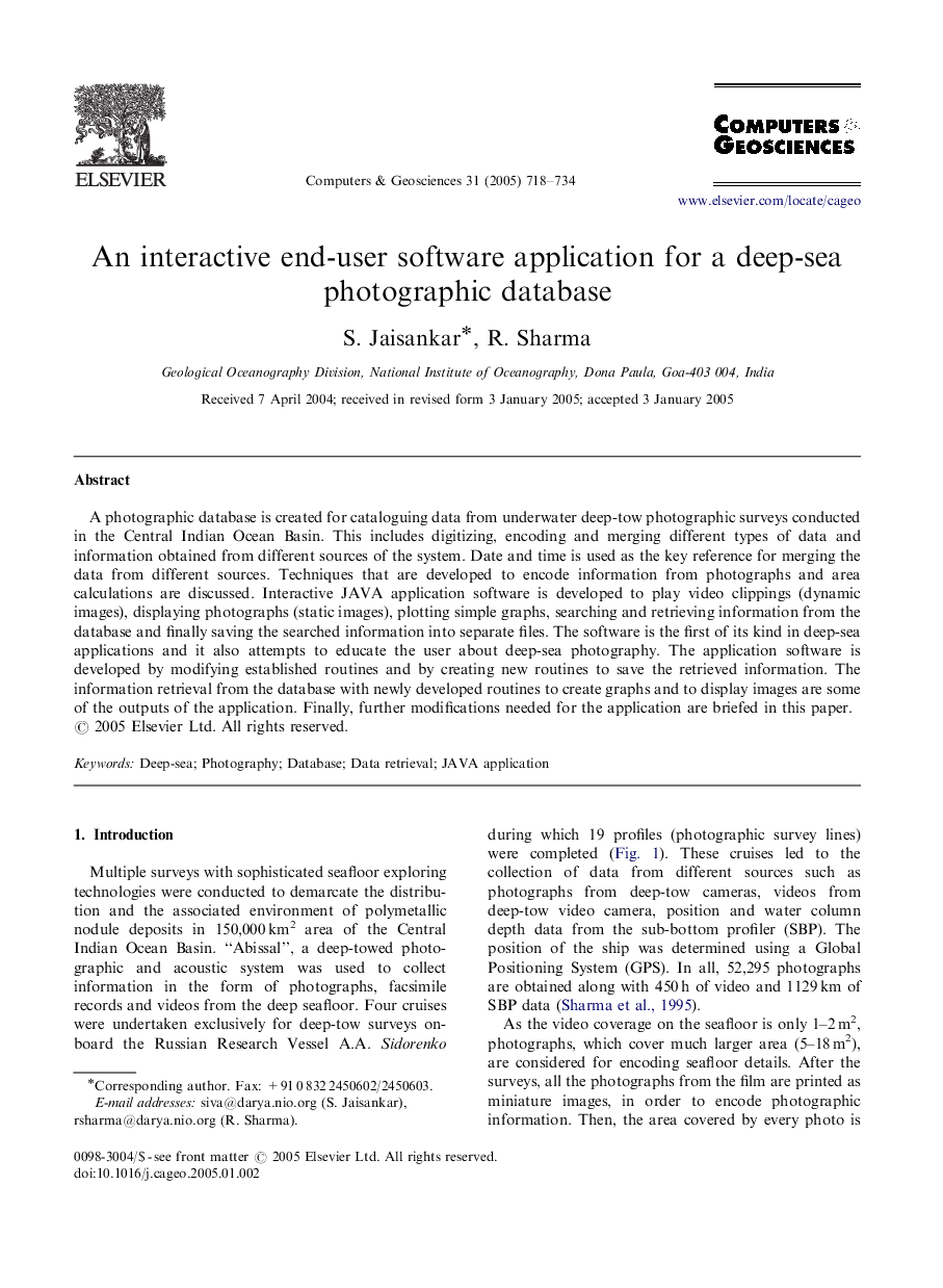 An interactive end-user software application for a deep-sea photographic database