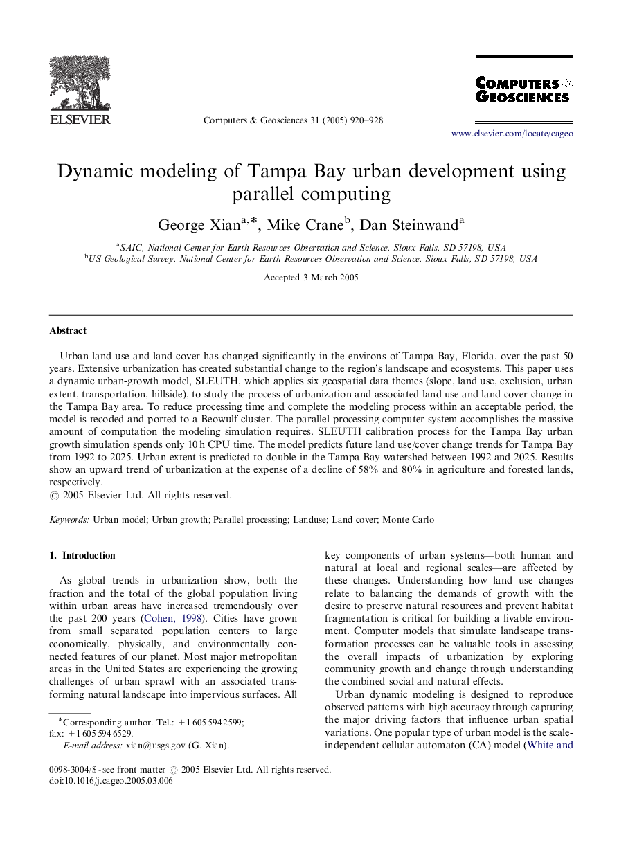 Dynamic modeling of Tampa Bay urban development using parallel computing