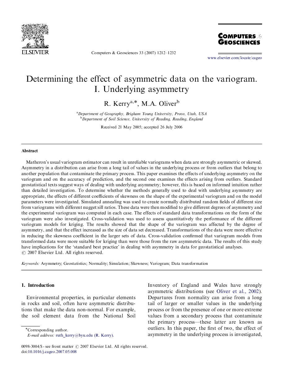 Determining the effect of asymmetric data on the variogram. I. Underlying asymmetry