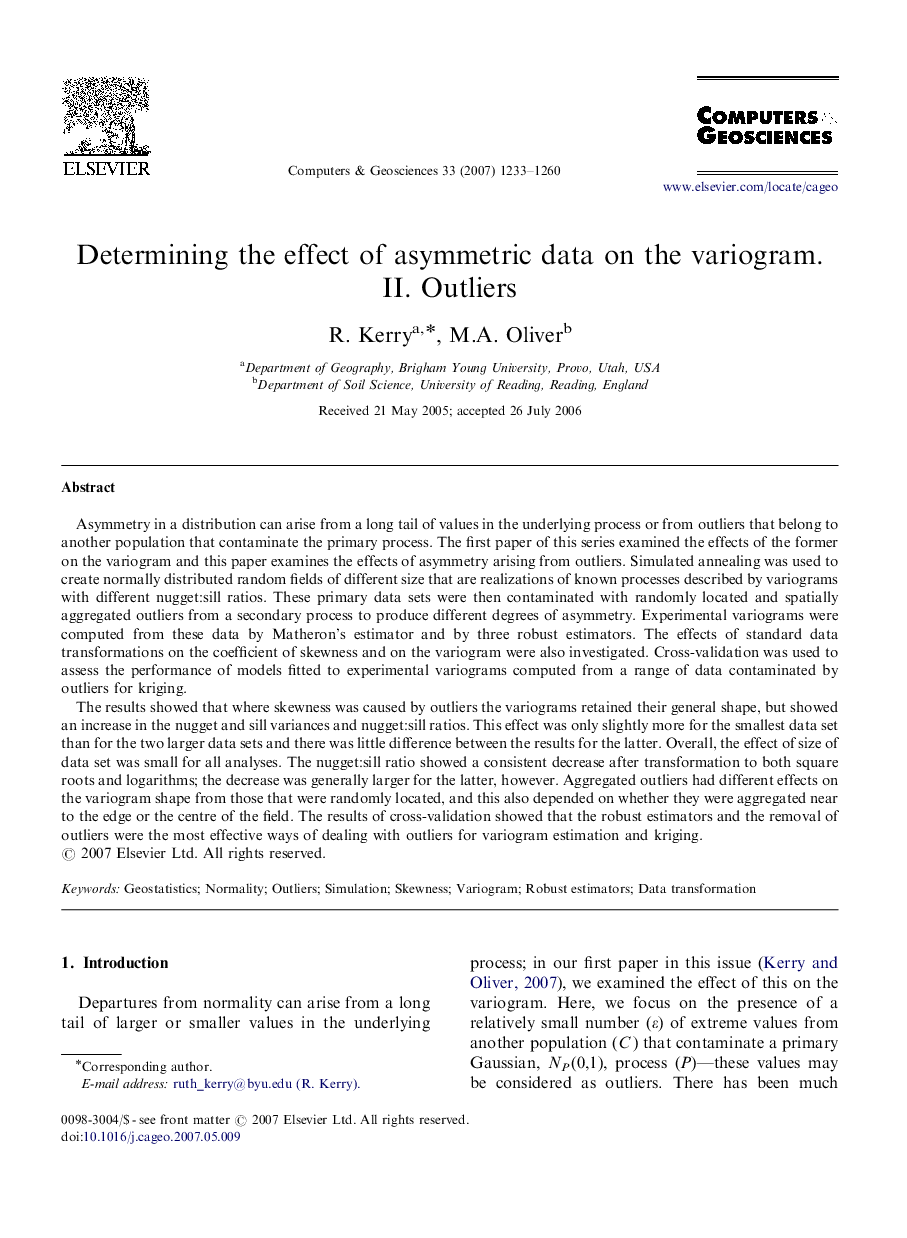 Determining the effect of asymmetric data on the variogram. II. Outliers