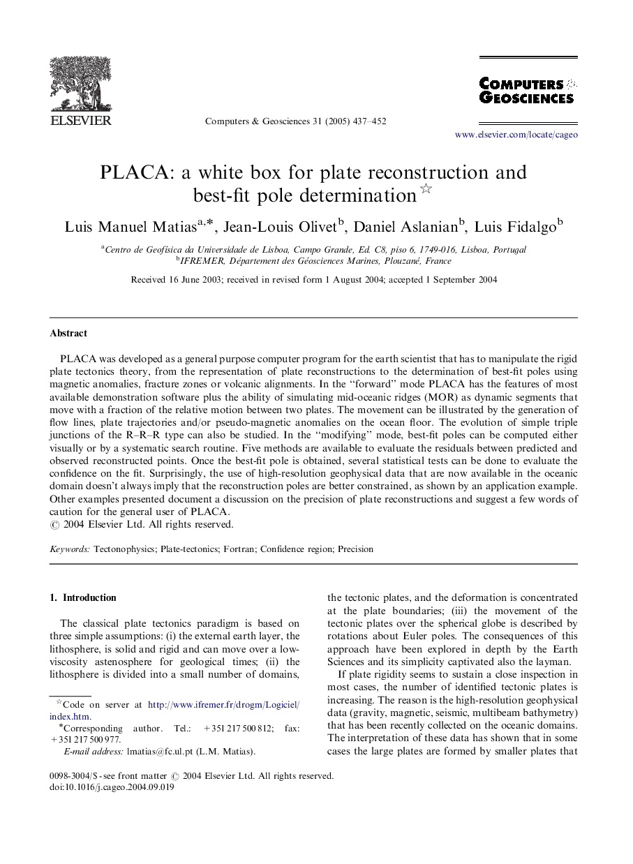 PLACA: a white box for plate reconstruction and best-fit pole determination