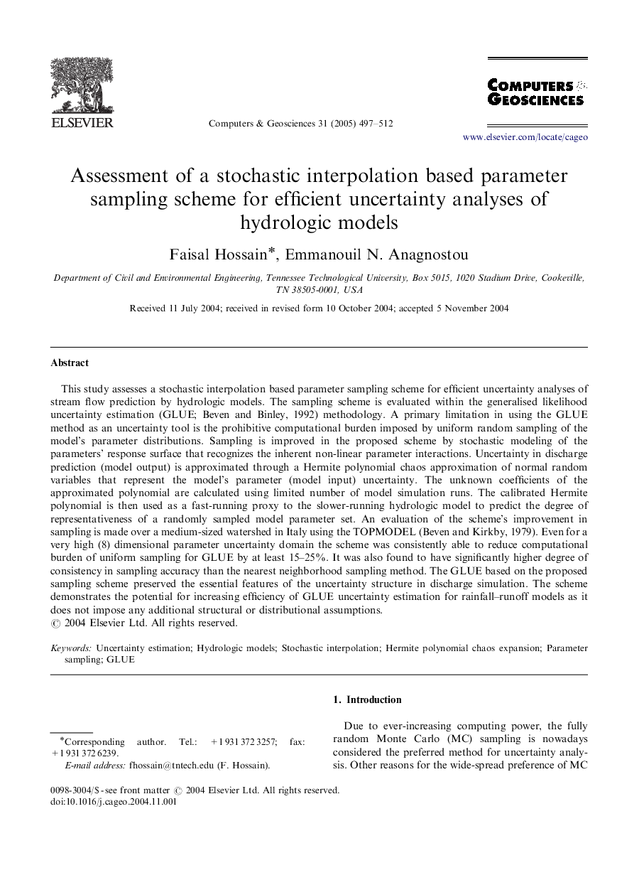 Assessment of a stochastic interpolation based parameter sampling scheme for efficient uncertainty analyses of hydrologic models