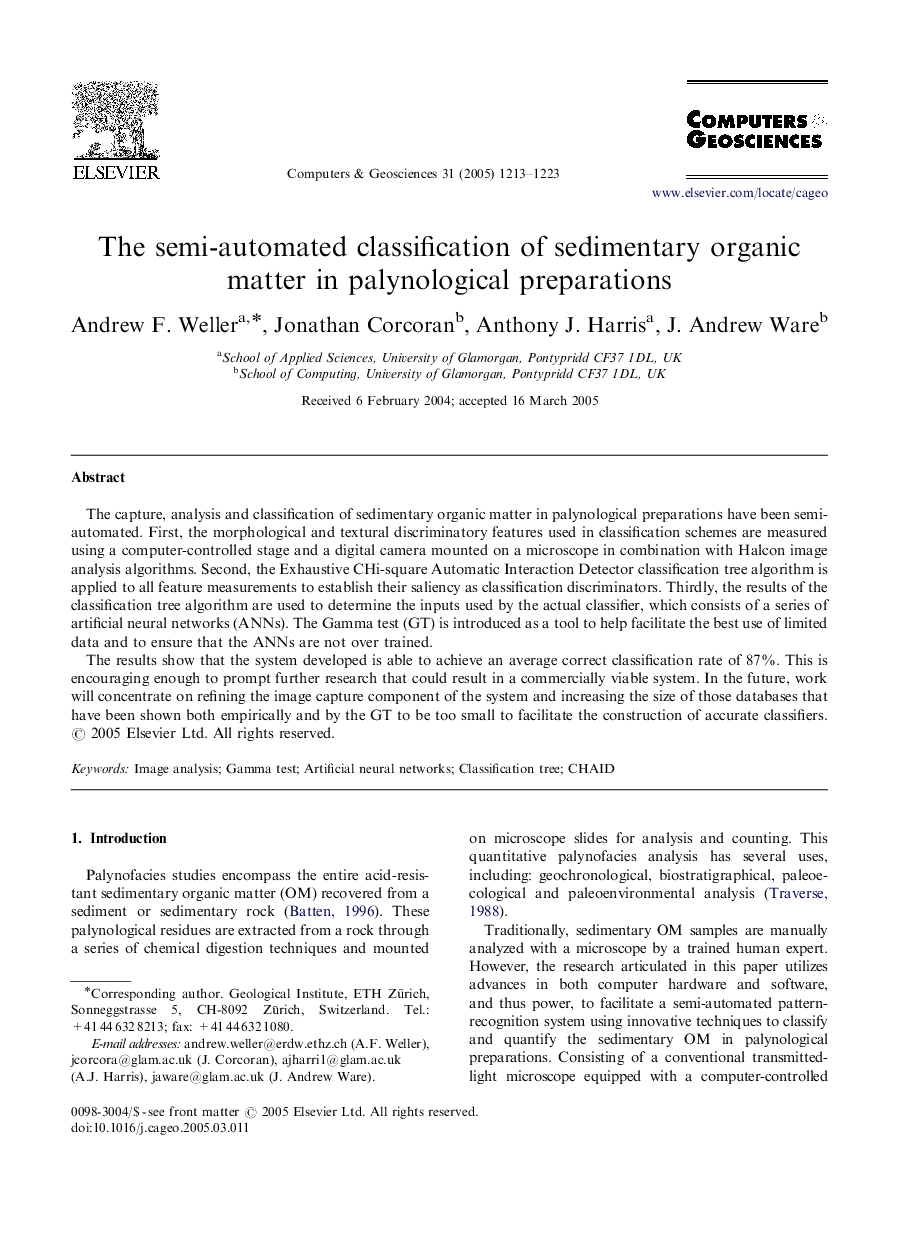 The semi-automated classification of sedimentary organic matter in palynological preparations