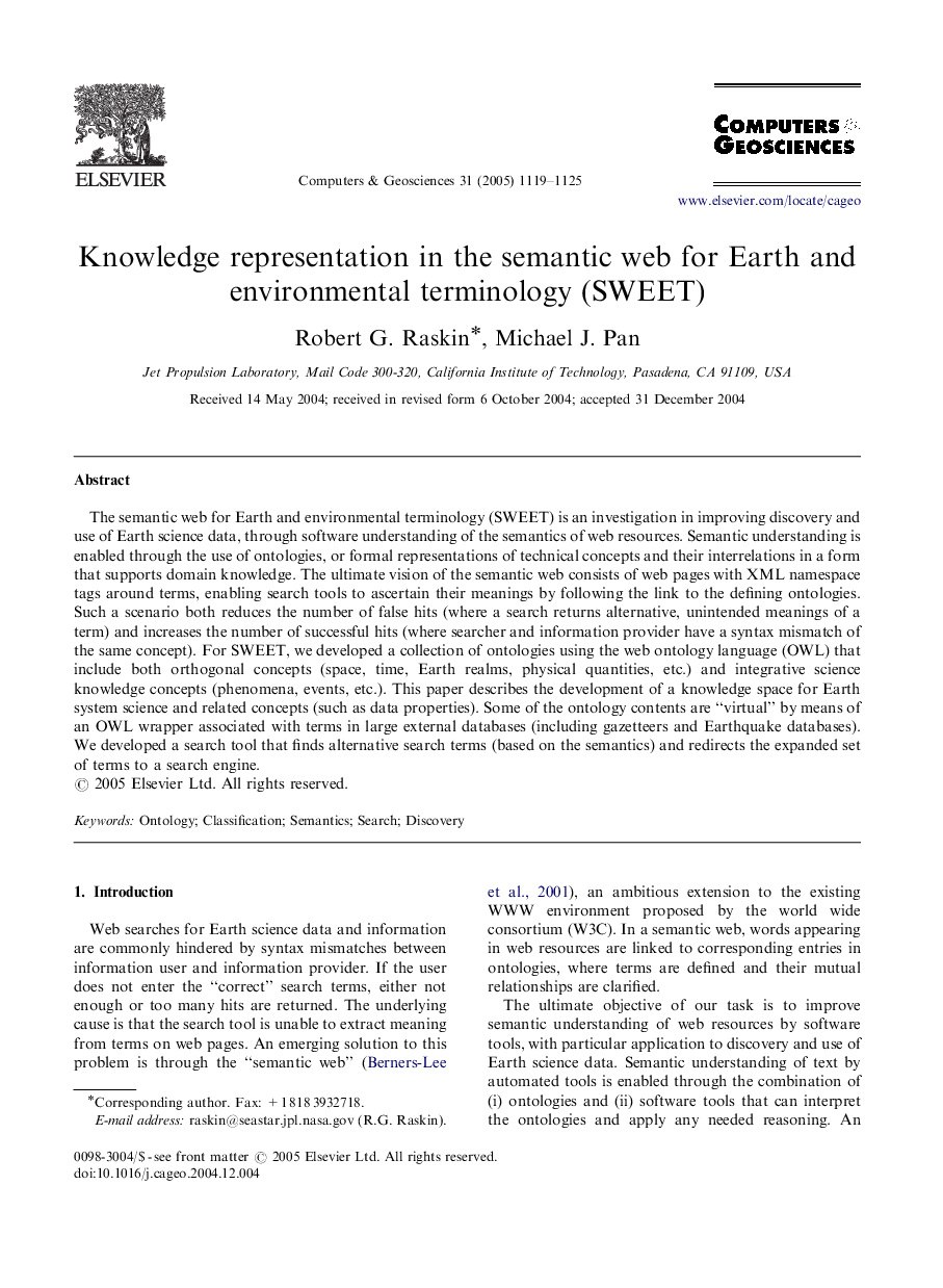 Knowledge representation in the semantic web for Earth and environmental terminology (SWEET)