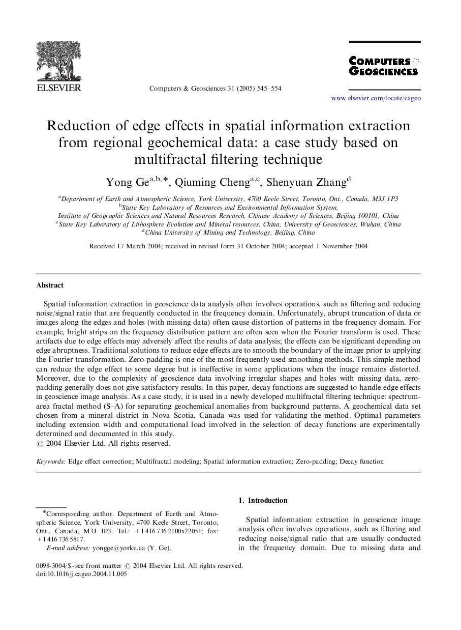 Reduction of edge effects in spatial information extraction from regional geochemical data: a case study based on multifractal filtering technique