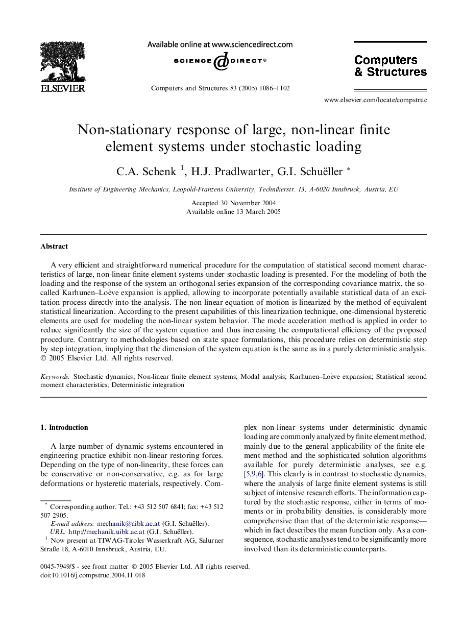 Non-stationary response of large, non-linear finite element systems under stochastic loading