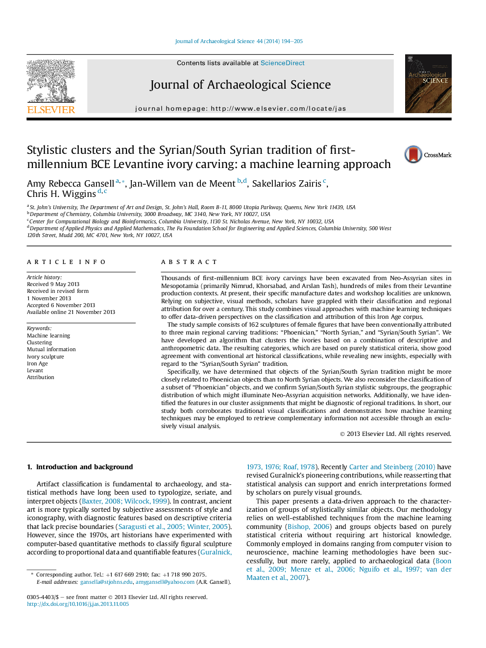 Stylistic clusters and the Syrian/South Syrian tradition of first-millennium BCE Levantine ivory carving: a machine learning approach