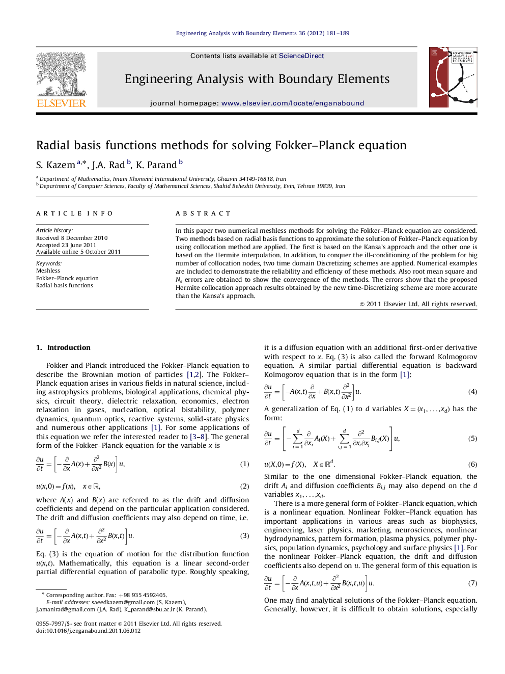 Radial basis functions methods for solving Fokker-Planck equation