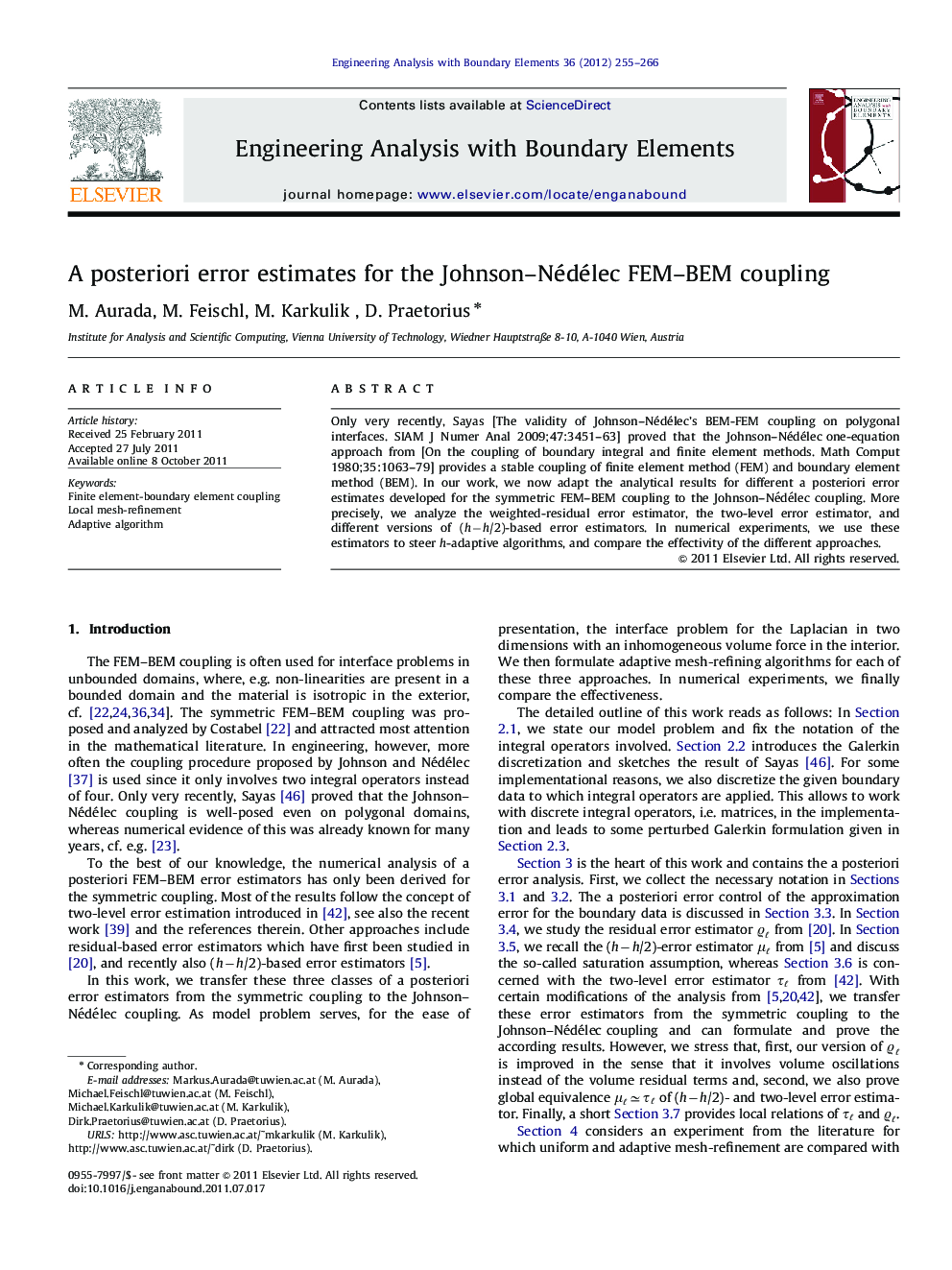 A posteriori error estimates for the Johnson-Nédélec FEM-BEM coupling