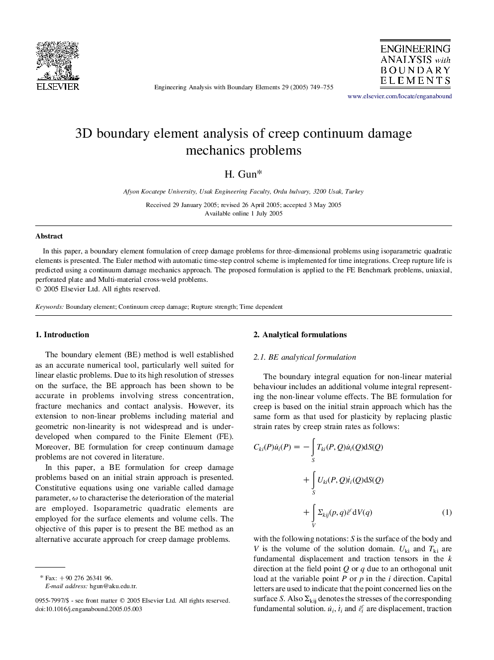 3D boundary element analysis of creep continuum damage mechanics problems