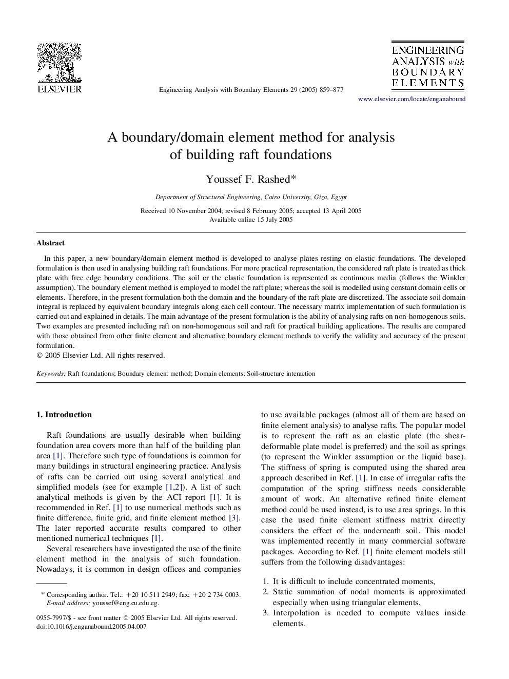 A boundary/domain element method for analysis of building raft foundations