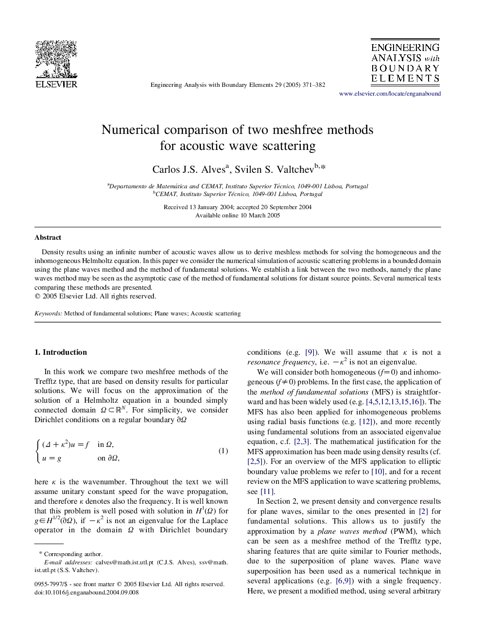 عکس صفحه اول مقاله: Numerical comparison of two meshfree methods for acoustic wave scattering Numerical comparison of two meshfree methods for acoustic wave scattering