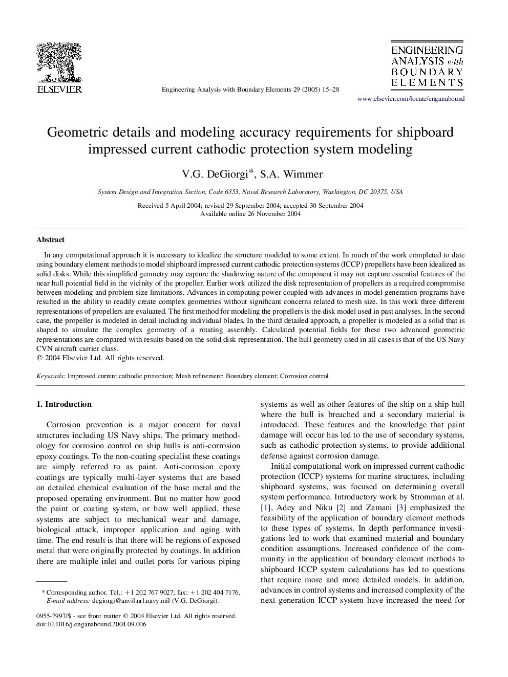 Geometric details and modeling accuracy requirements for shipboard impressed current cathodic protection system modeling