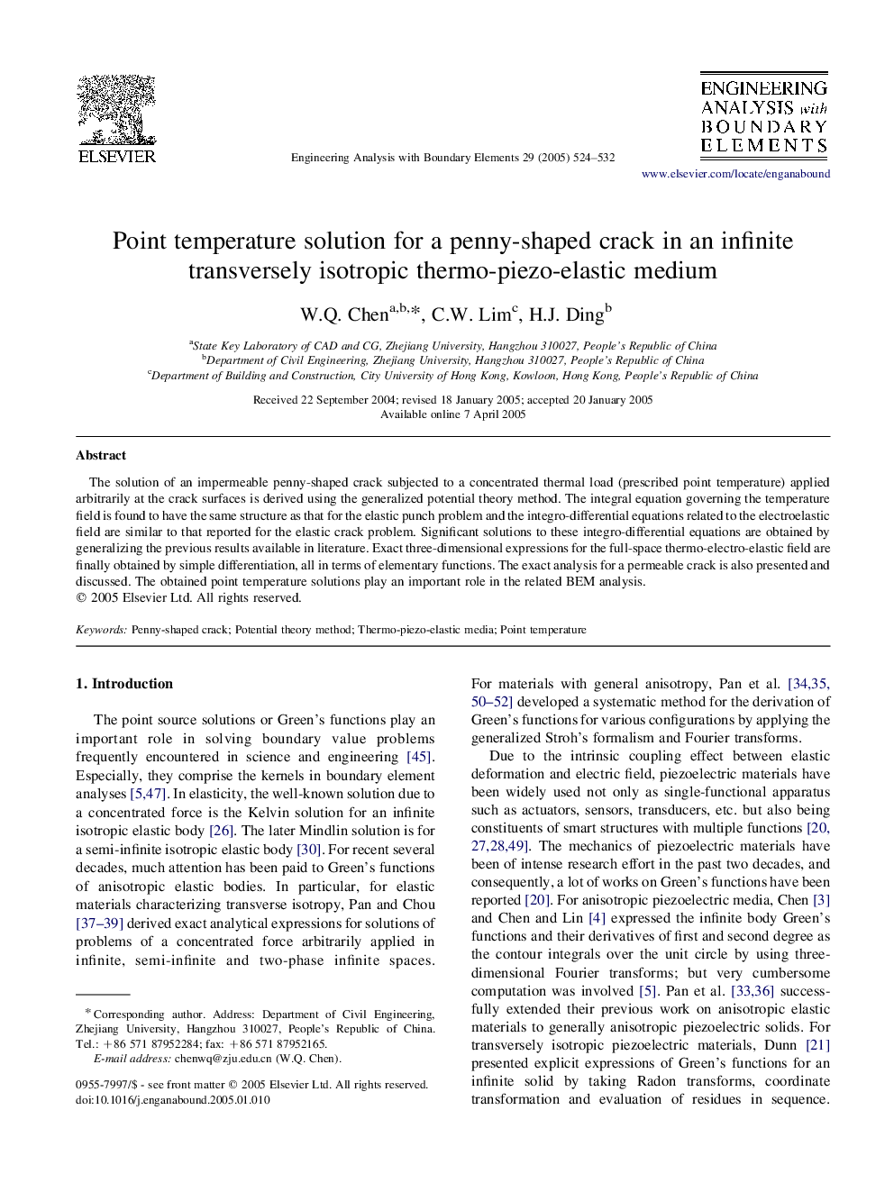 Point temperature solution for a penny-shaped crack in an infinite transversely isotropic thermo-piezo-elastic medium