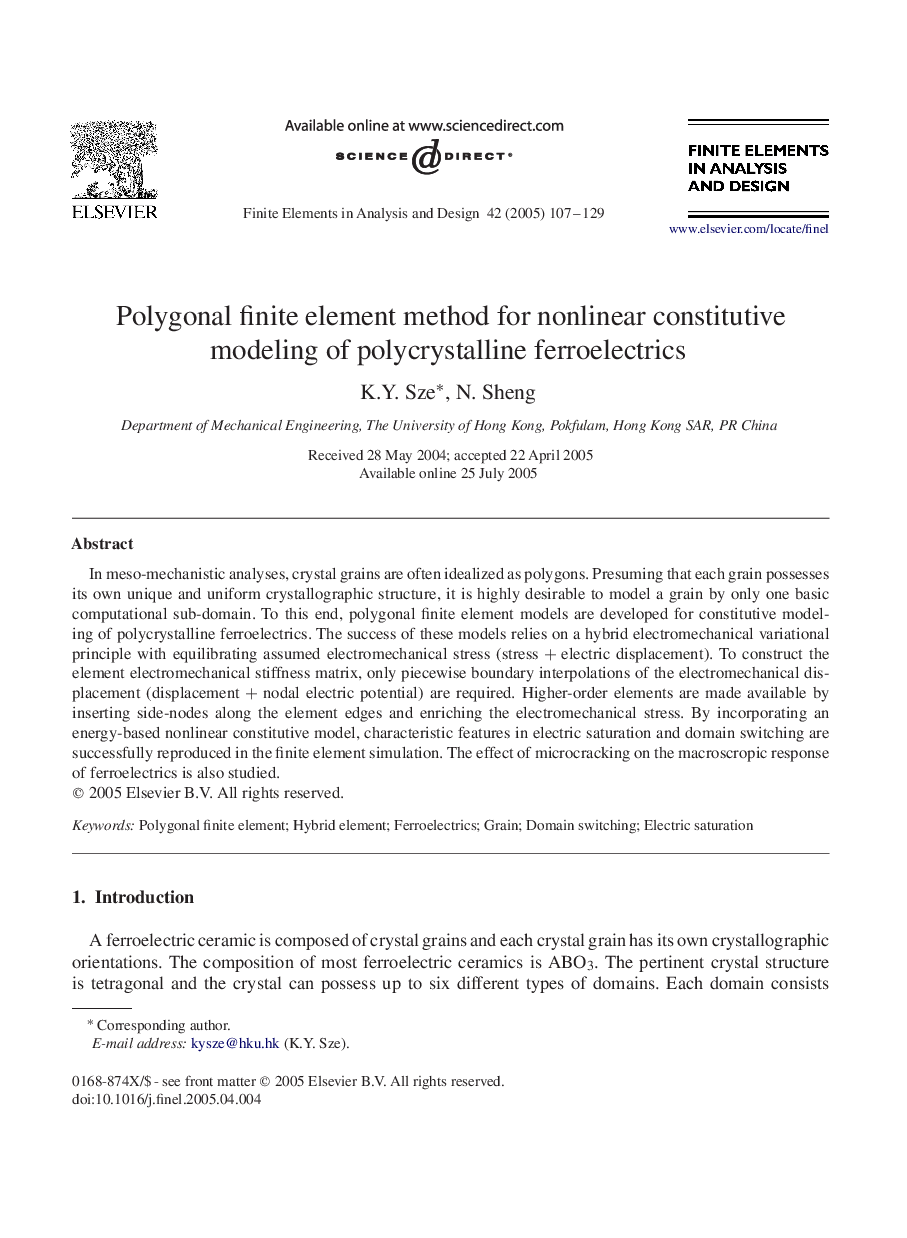 Polygonal finite element method for nonlinear constitutive modeling of polycrystalline ferroelectrics