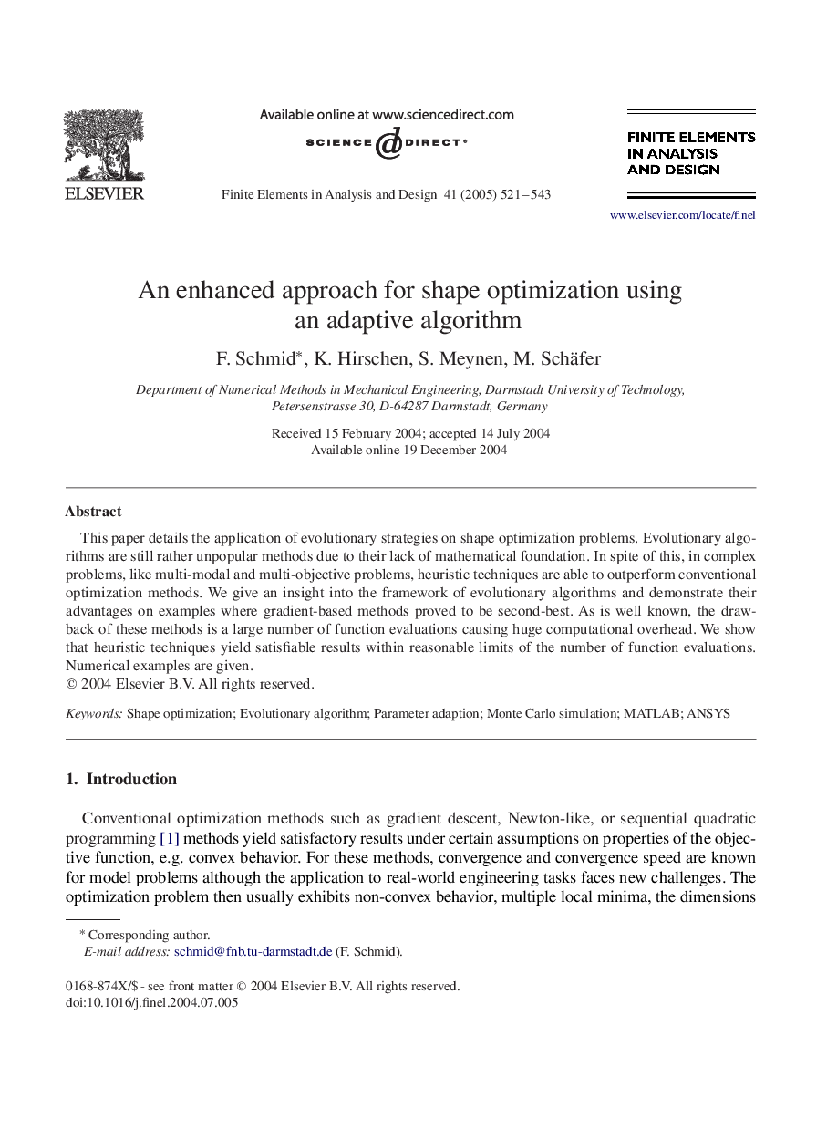 An enhanced approach for shape optimization using an adaptive algorithm