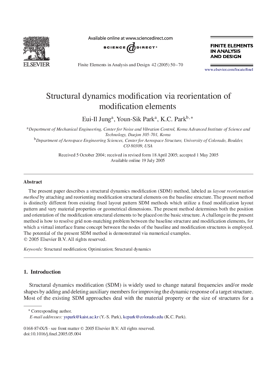 Structural dynamics modification via reorientation of modification elements