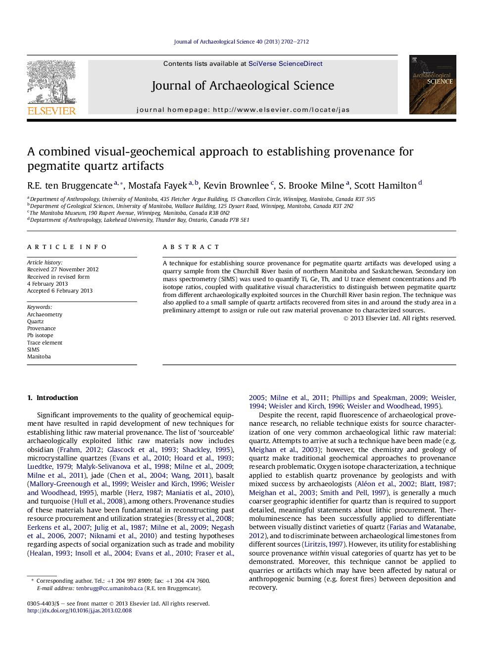 A combined visual-geochemical approach to establishing provenance for pegmatite quartz artifacts