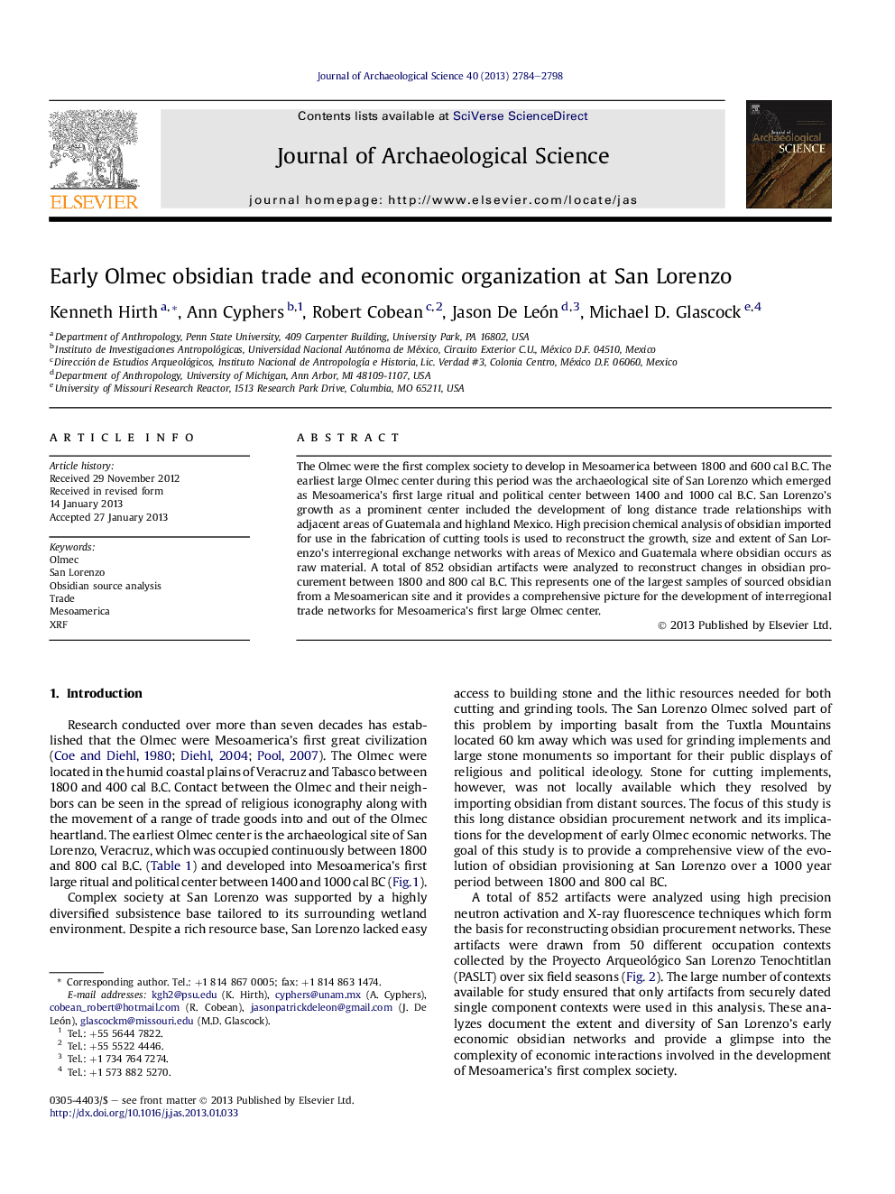 Early Olmec obsidian trade and economic organization at San Lorenzo