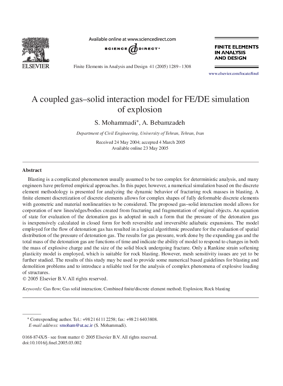 A coupled gas-solid interaction model for FE/DE simulation of explosion