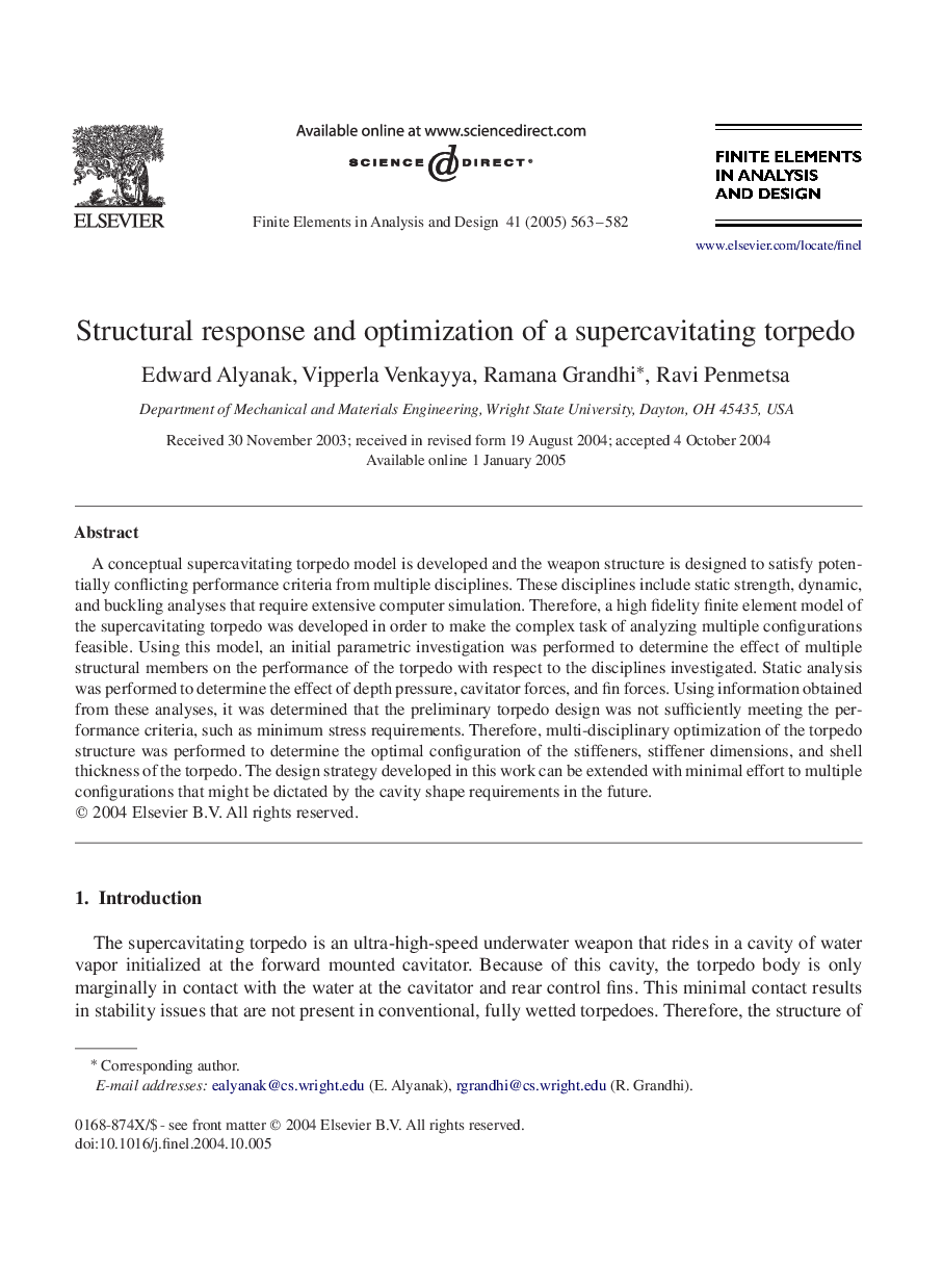 Structural response and optimization of a supercavitating torpedo