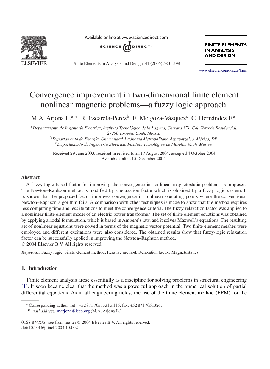 Convergence improvement in two-dimensional finite element nonlinear magnetic problems-a fuzzy logic approach