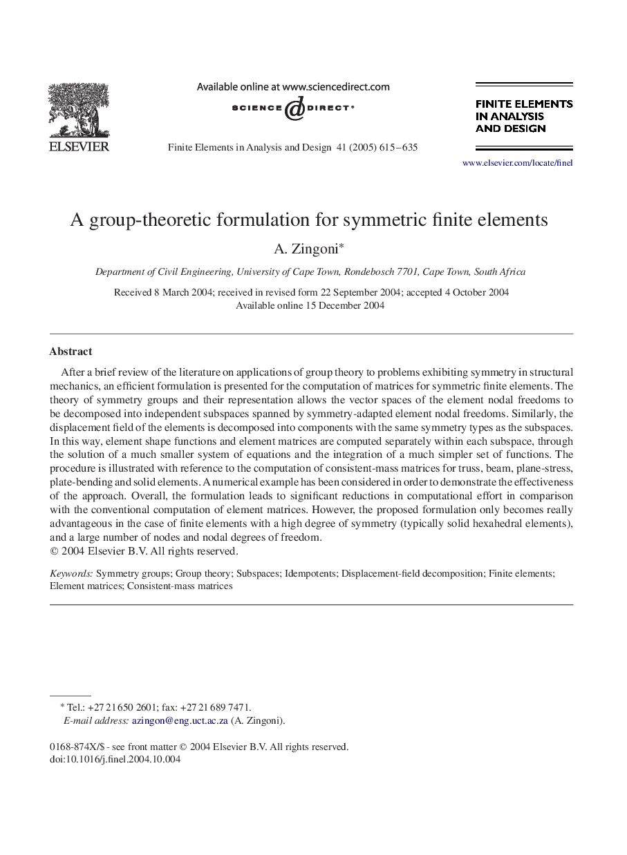 A group-theoretic formulation for symmetric finite elements