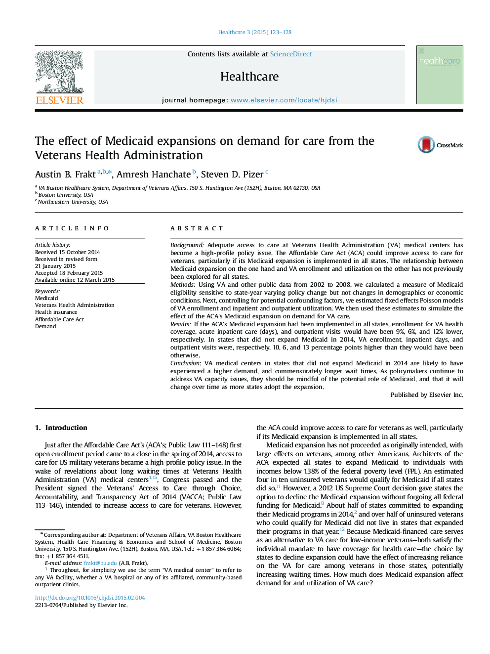 The effect of Medicaid expansions on demand for care from the Veterans Health Administration