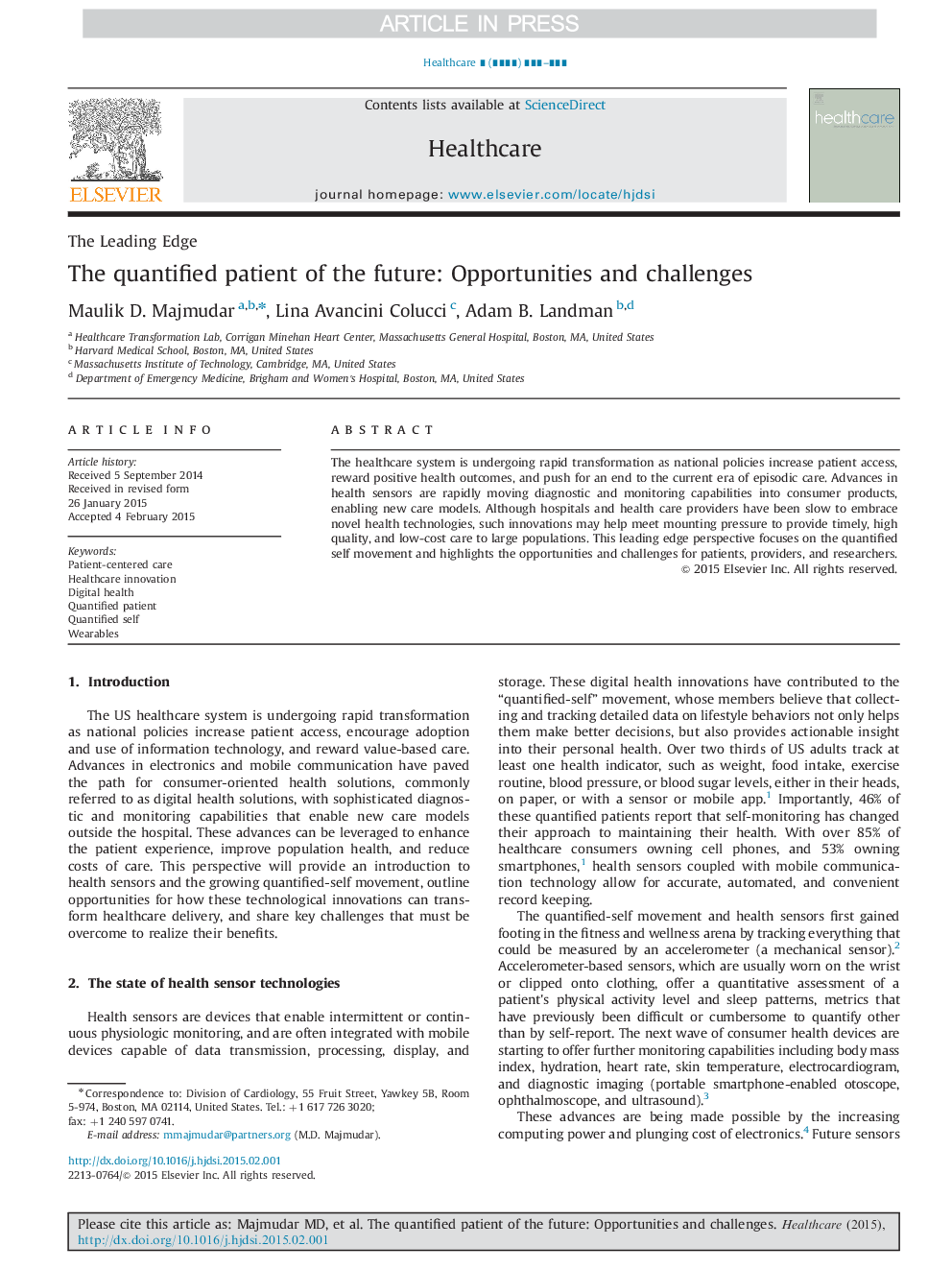 The quantified patient of the future: Opportunities and challenges