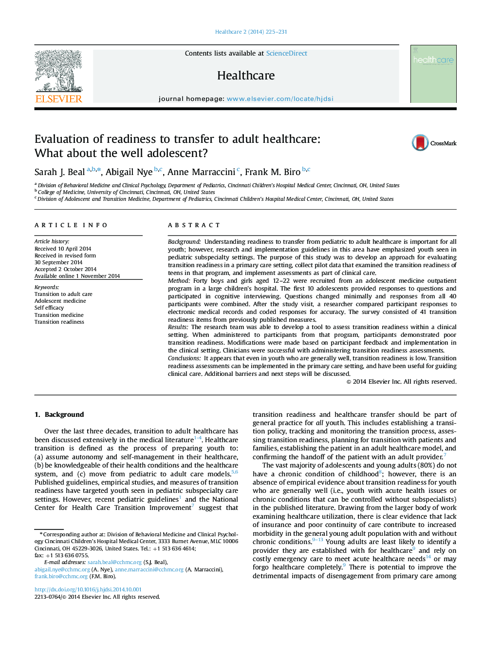 Evaluation of readiness to transfer to adult healthcare: What about the well adolescent?