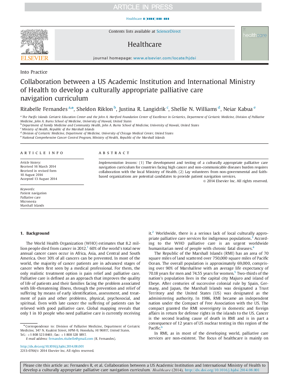 Collaboration between a US Academic Institution and International Ministry of Health to develop a culturally appropriate palliative care navigation curriculum