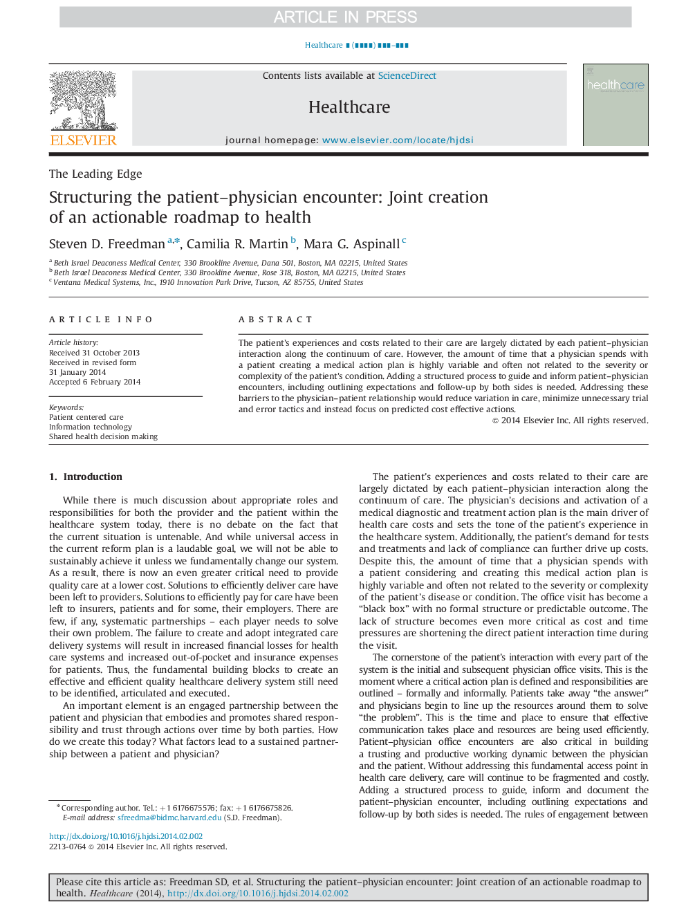 Structuring the patient-physician encounter: Joint creation of an actionable roadmap to health