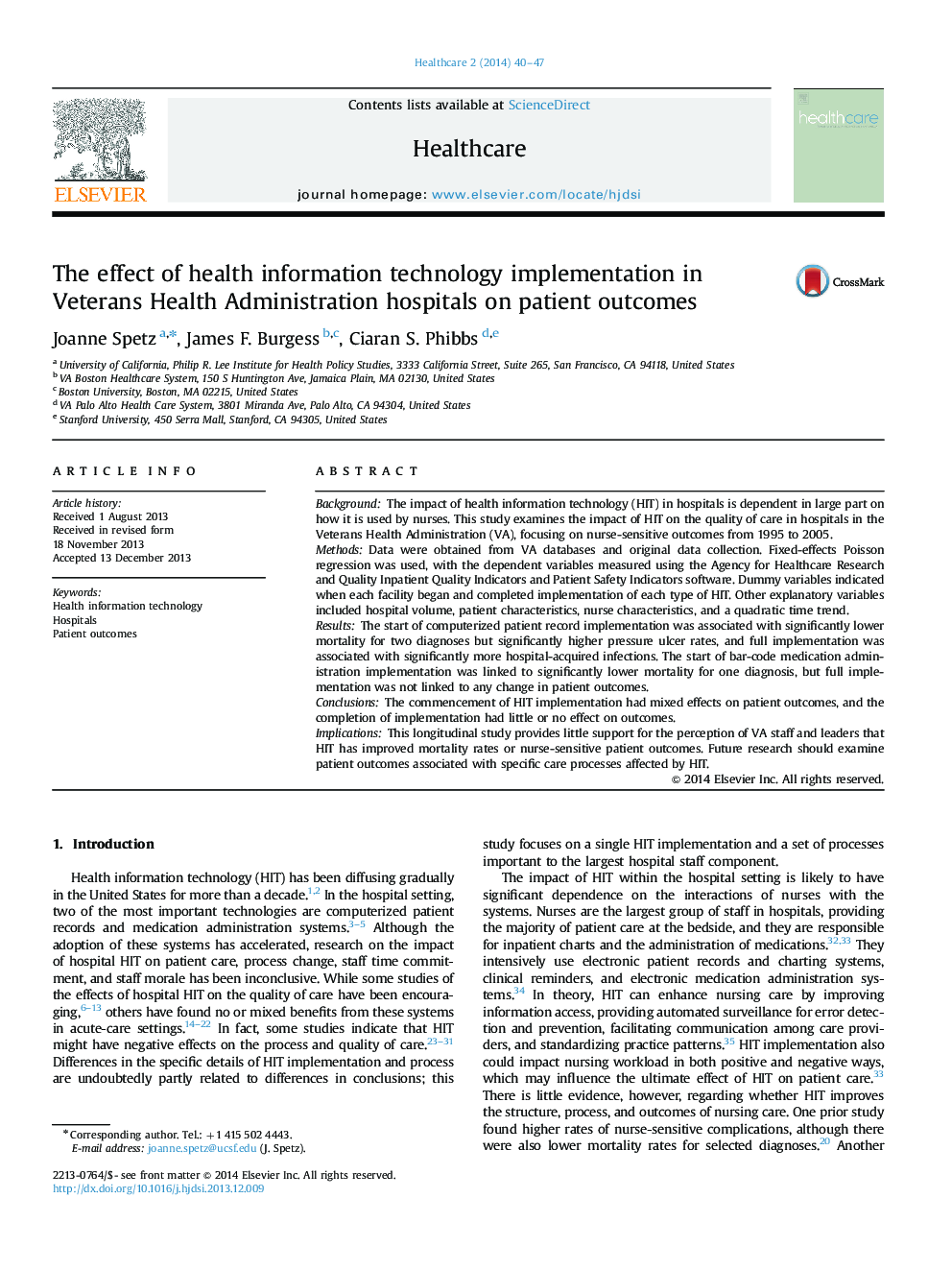 The effect of health information technology implementation in Veterans Health Administration hospitals on patient outcomes