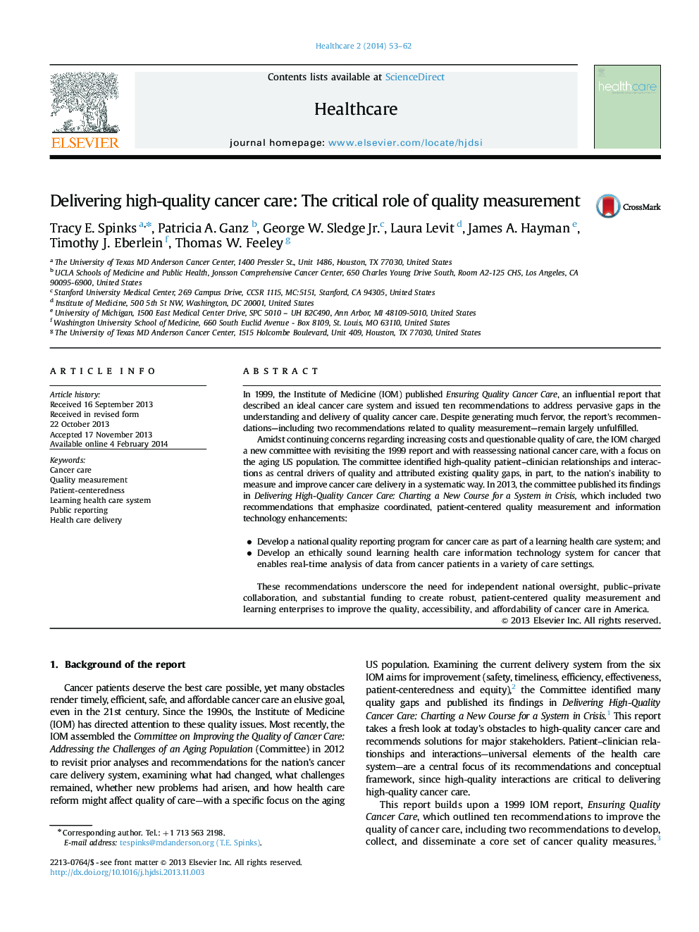 Delivering high-quality cancer care: The critical role of quality measurement