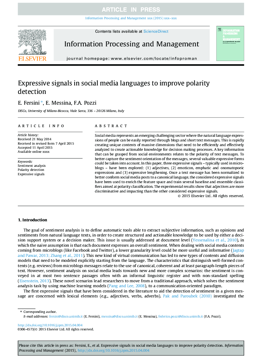 Expressive signals in social media languages to improve polarity detection