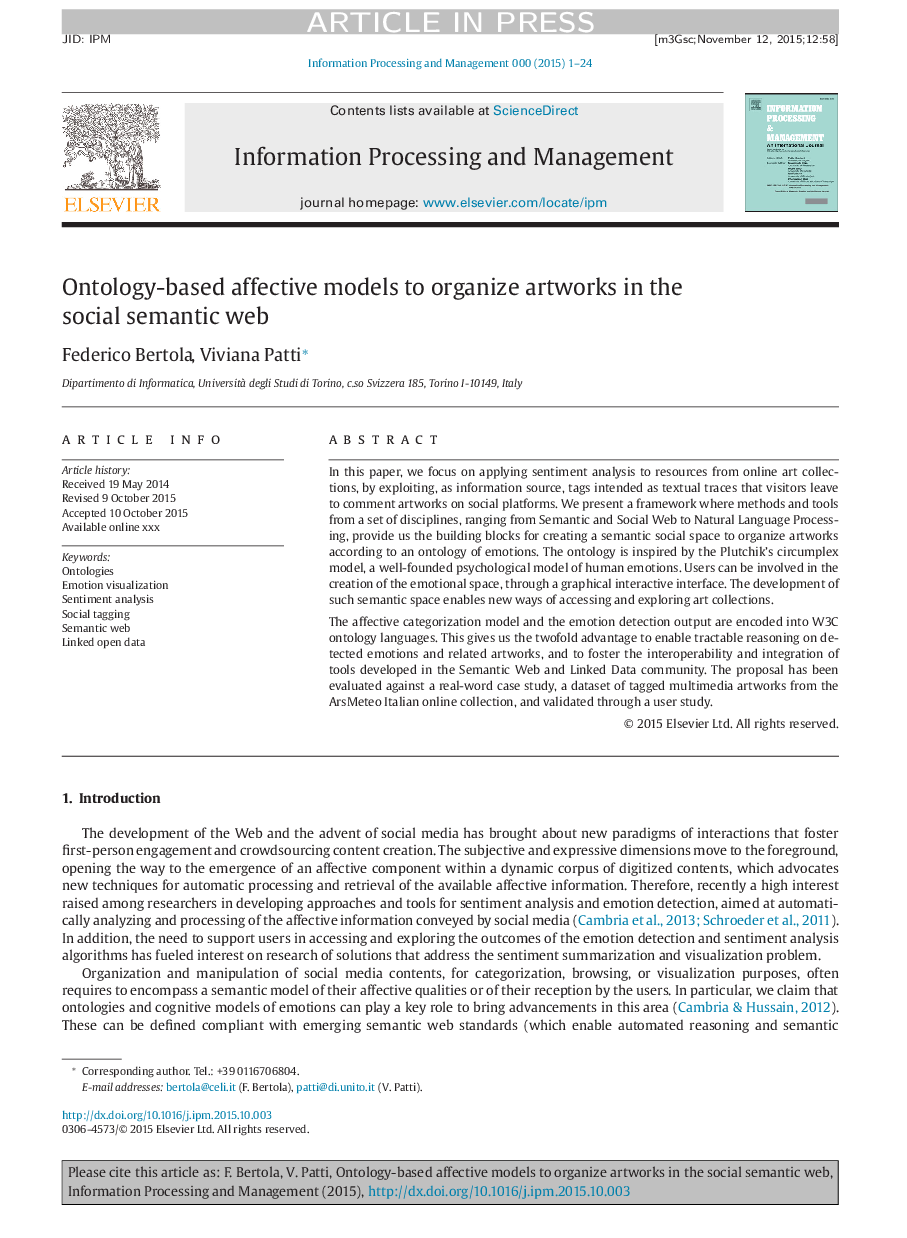 Ontology-based affective models to organize artworks in the social semantic web