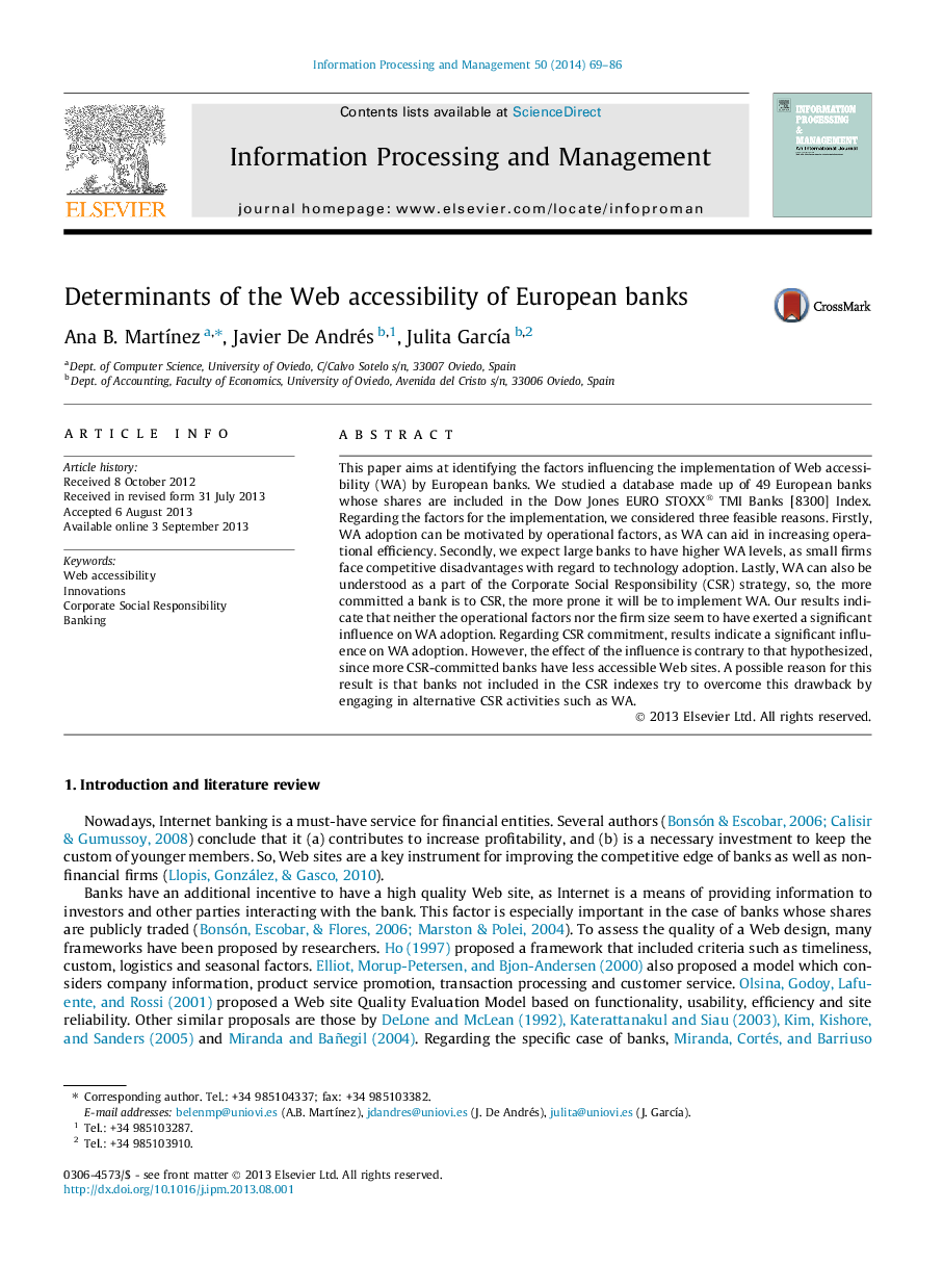 Determinants of the Web accessibility of European banks