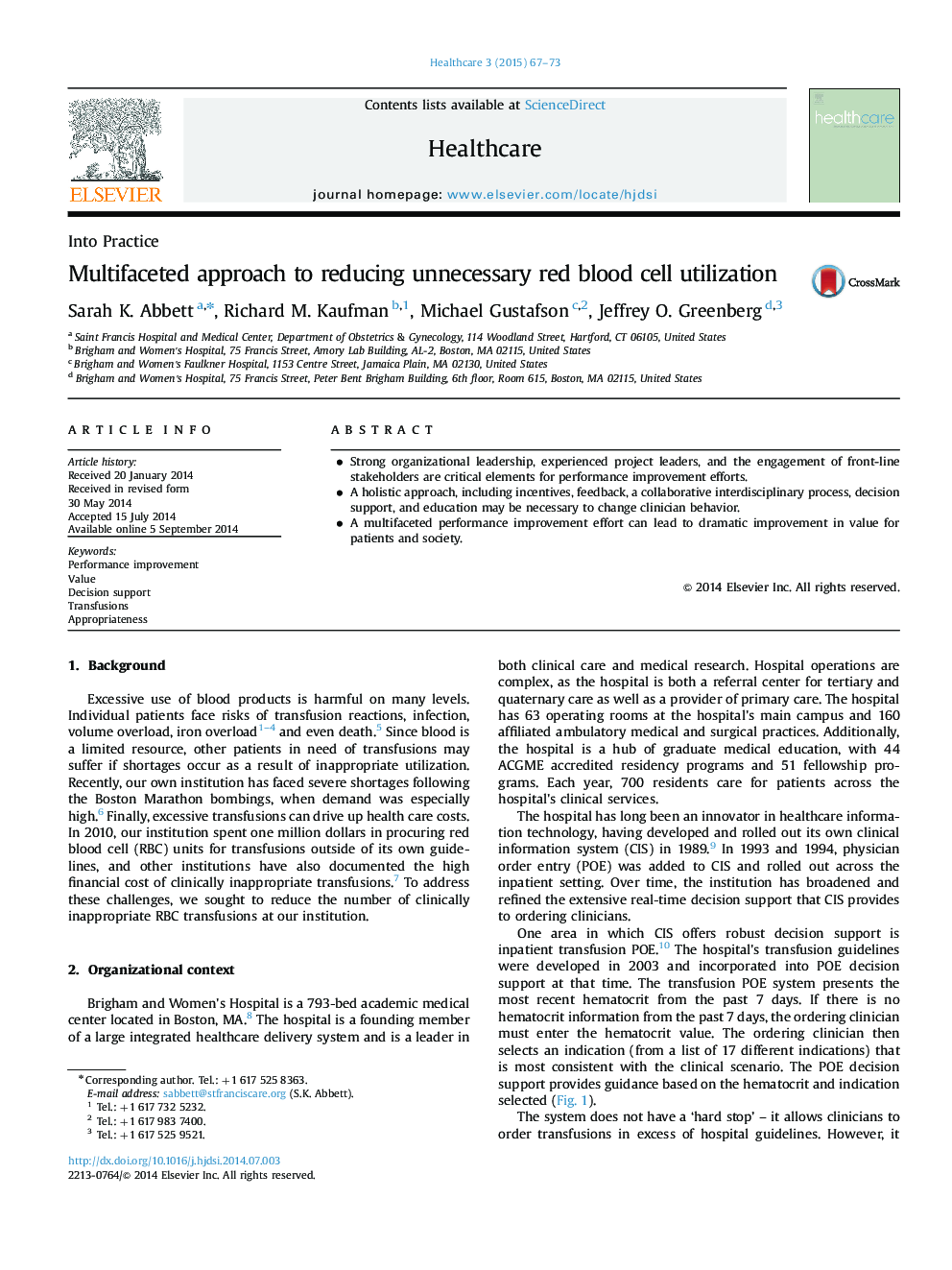 Multifaceted approach to reducing unnecessary red blood cell utilization