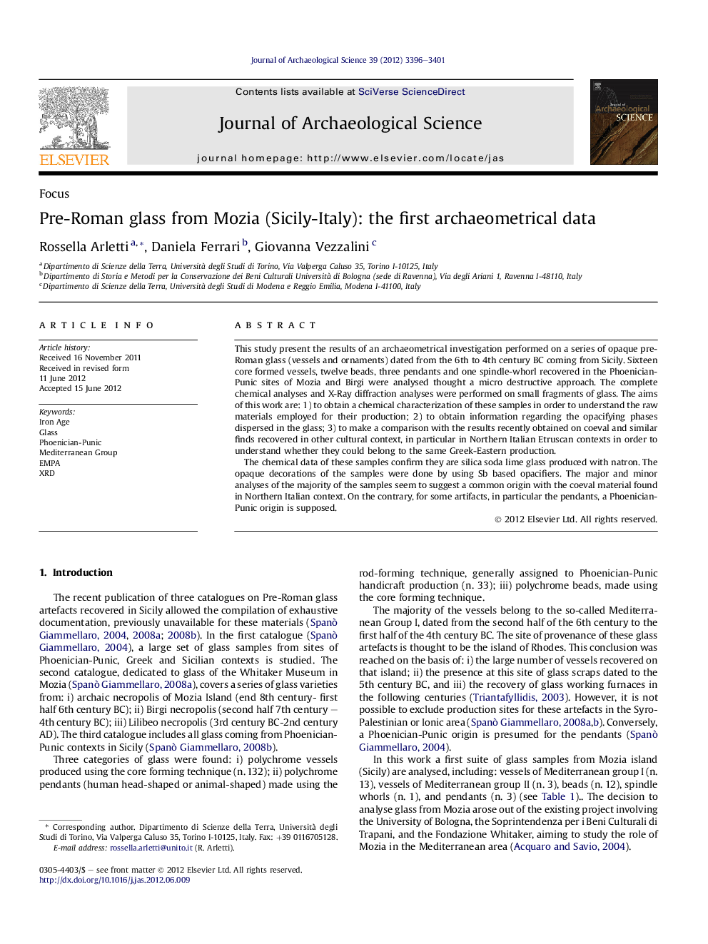 Pre-Roman glass from Mozia (Sicily-Italy): the first archaeometrical data